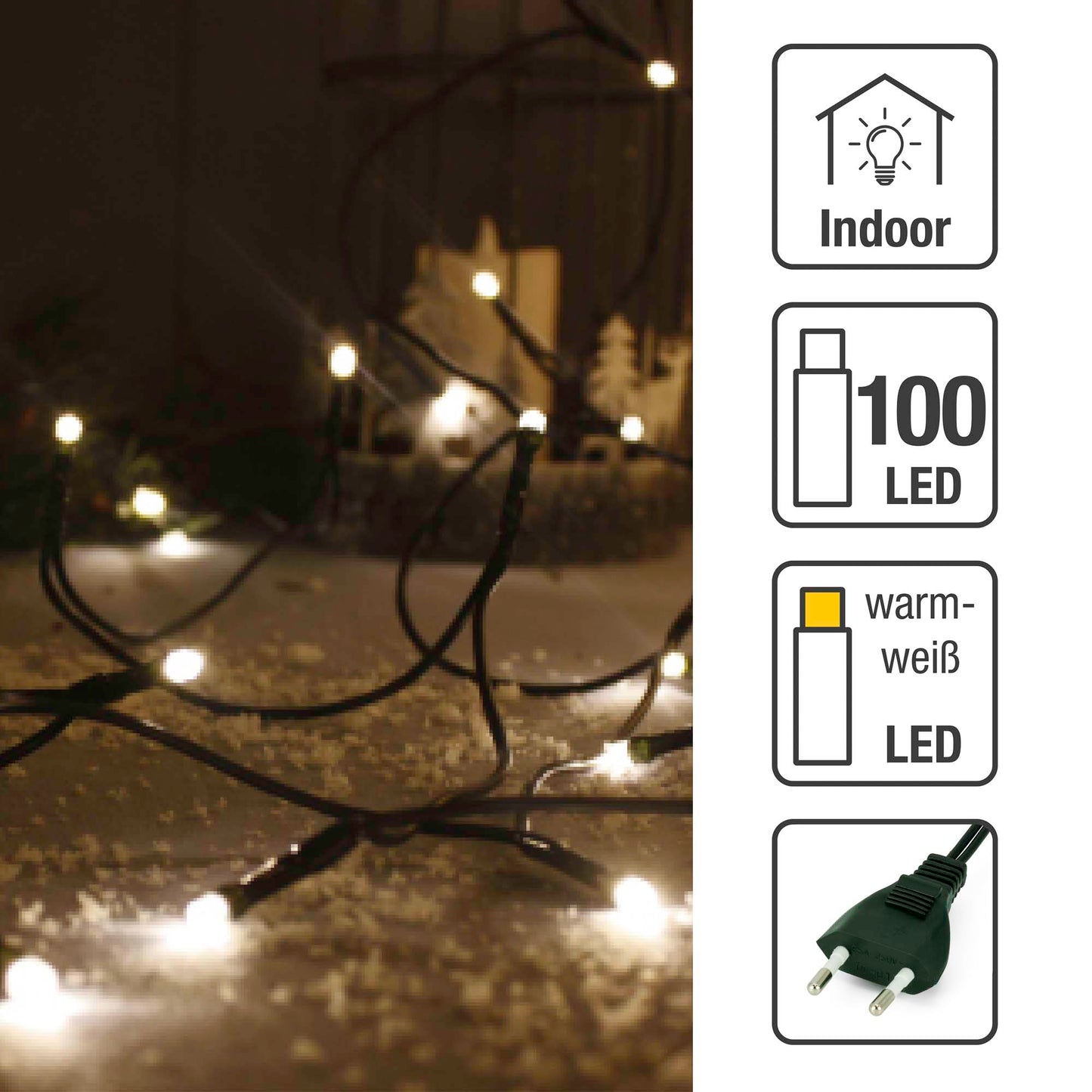 100-tlg. LED-Lichterkette, warm-weiß, grünes-Kabel, Euro-Stecker