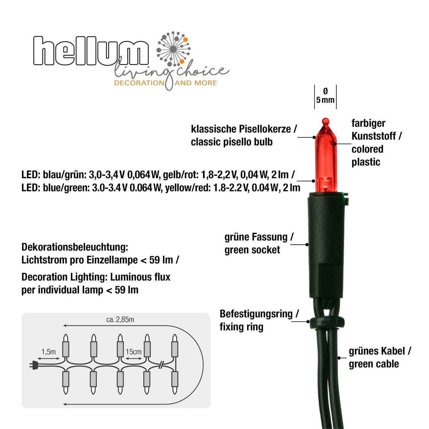 20-tlg. LED-Pisello-Minilichterkette, bunt, innen, EU-Stecker