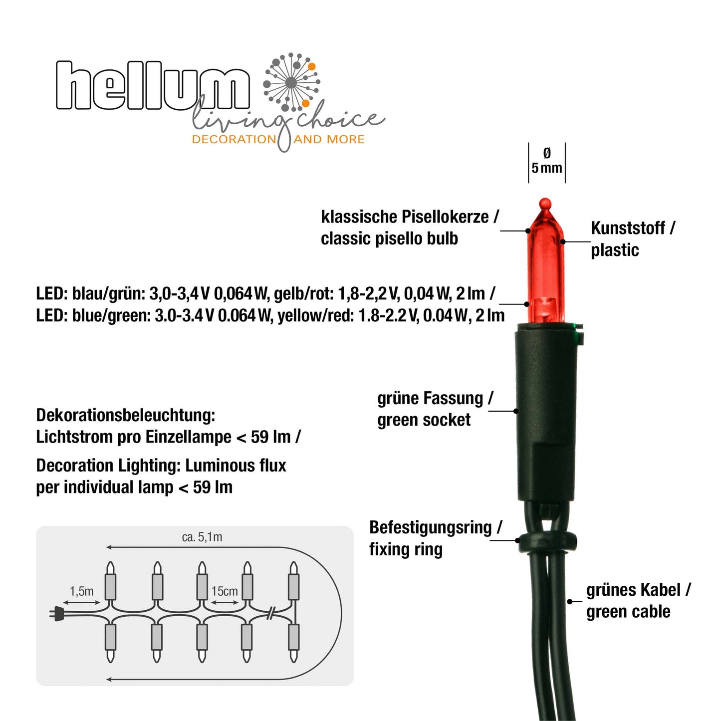 35-tlg. LED-Pisello-Minilichterkette, bunt, innen, EU-Stecker