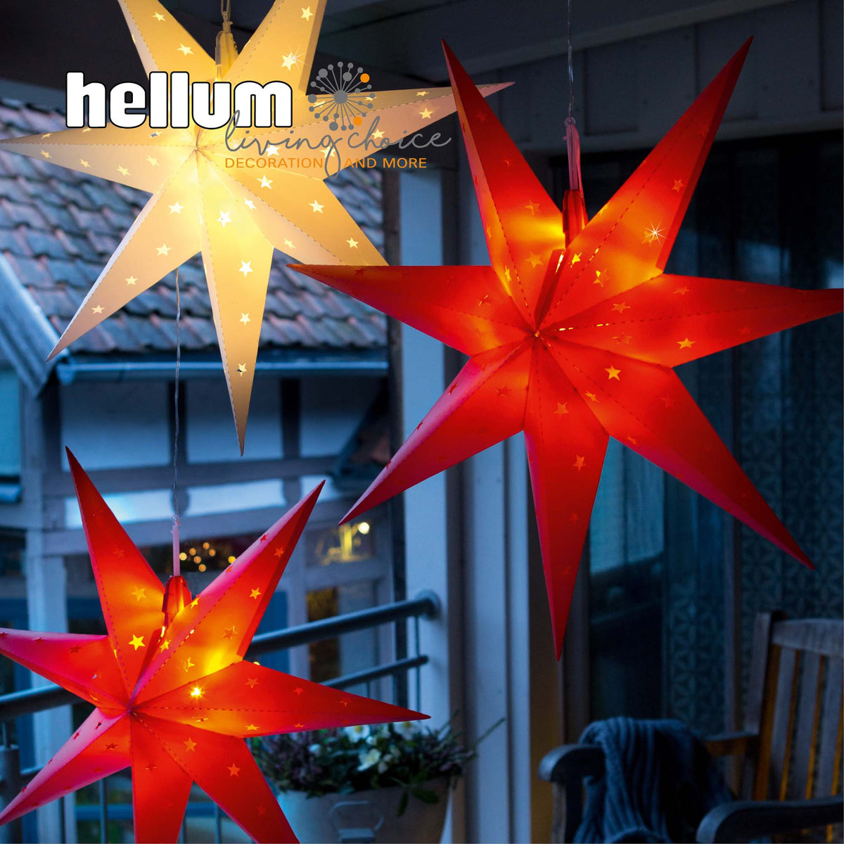 Weihnachtsstern rot außen, E14 Sockel, weißes Kabel, Stecker und Schalter, Weihnachtsdeko, EPREL ID 2165782
