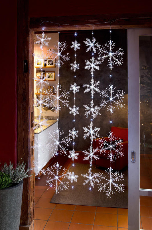 LED-Schneeflocken-Vorhang, 75 LEDs ww, Außen-Transformator