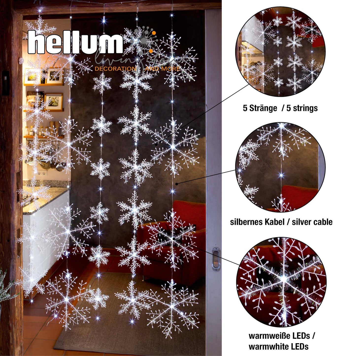 LED-Schneeflocken-Vorhang, 75 LEDs ww, Außen-Transformator