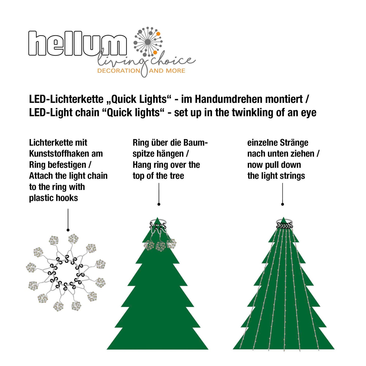 LED-Lichterkette "Tauperlen", Quick Lights, 400 LEDs ww, superhelle Ausführung für 210cm Baum