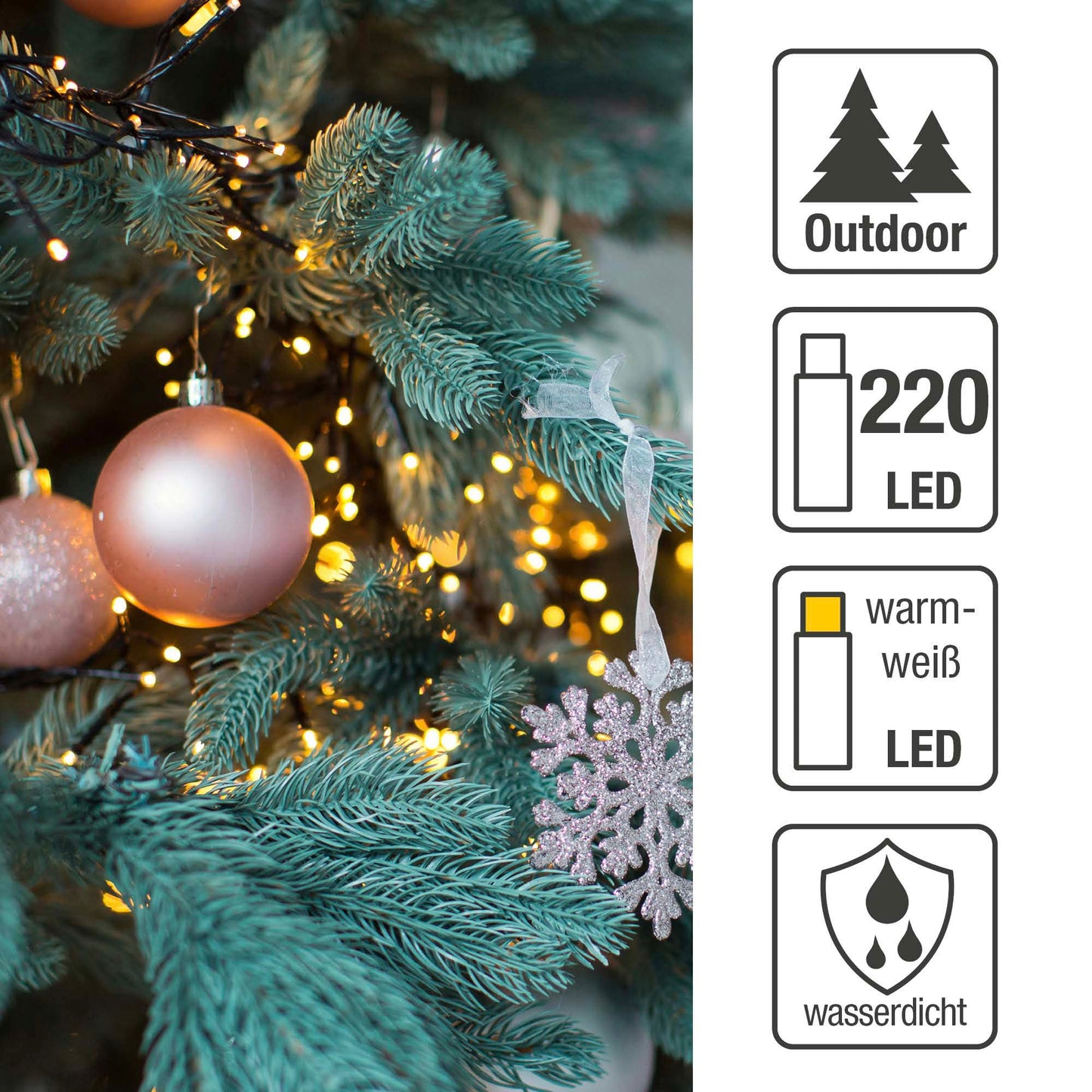 LED-Lichterkette "Quick-Lights" Standard ,10 Stränge, 220 LEDs ww, 1,8m, Außen-Transformator