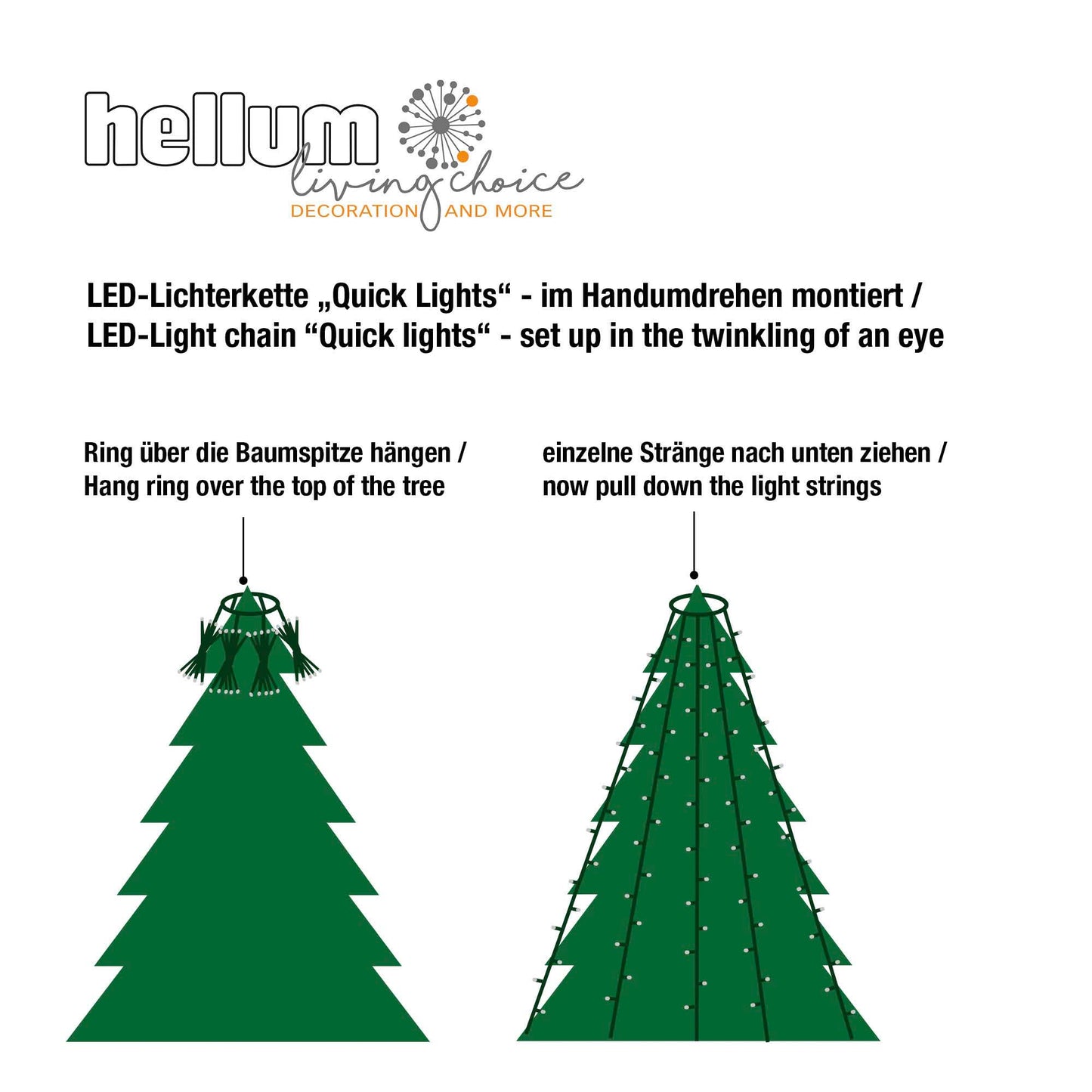 LED-Lichterkette "Quick-Lights" Standard ,10 Stränge, 220 LEDs ww, 1,8m, Außen-Transformator