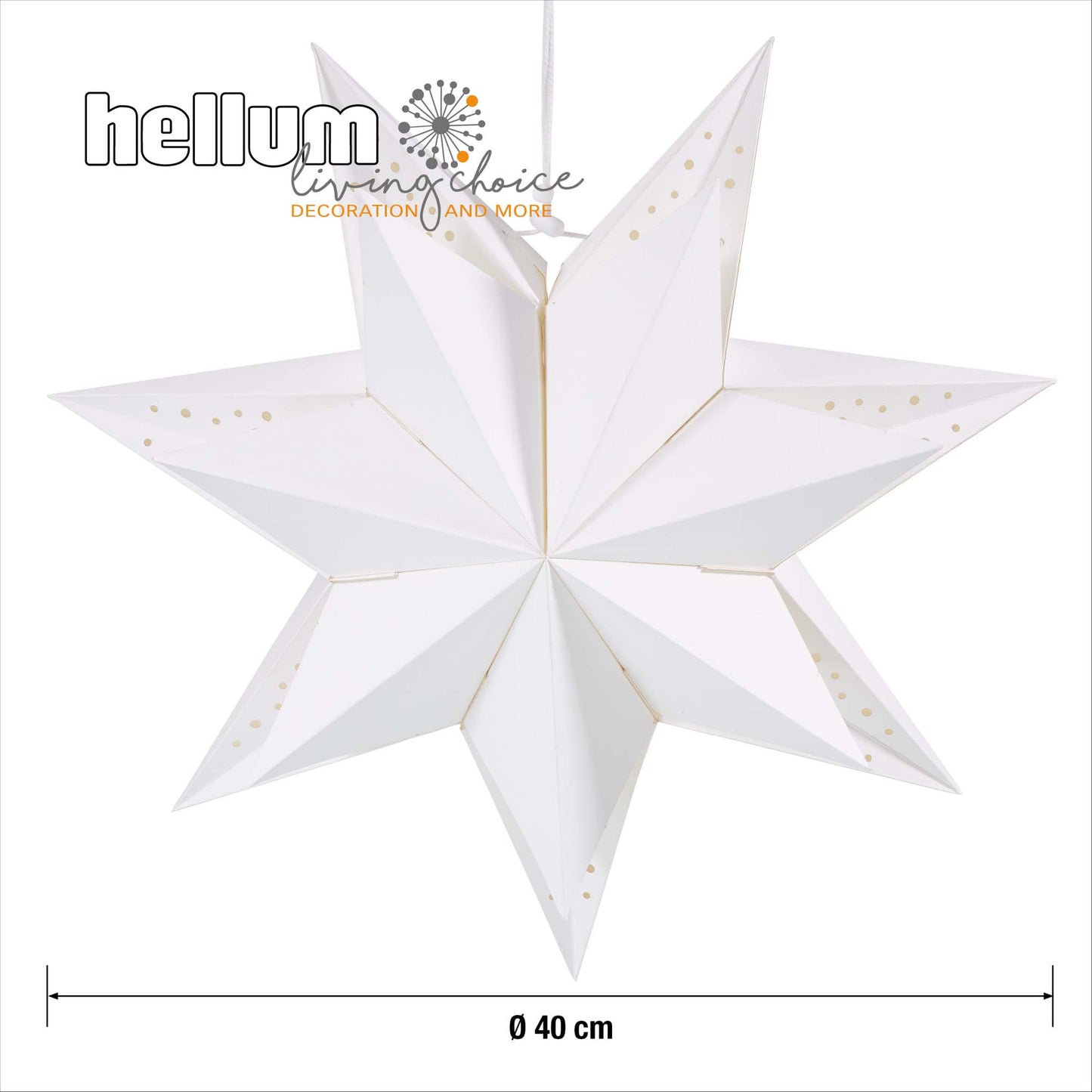 Papier-Stern weiß - doppellagig- DIA 40cm, E 14 Fassung, 1,5m Zuleitung, ohne Leuchtmittel