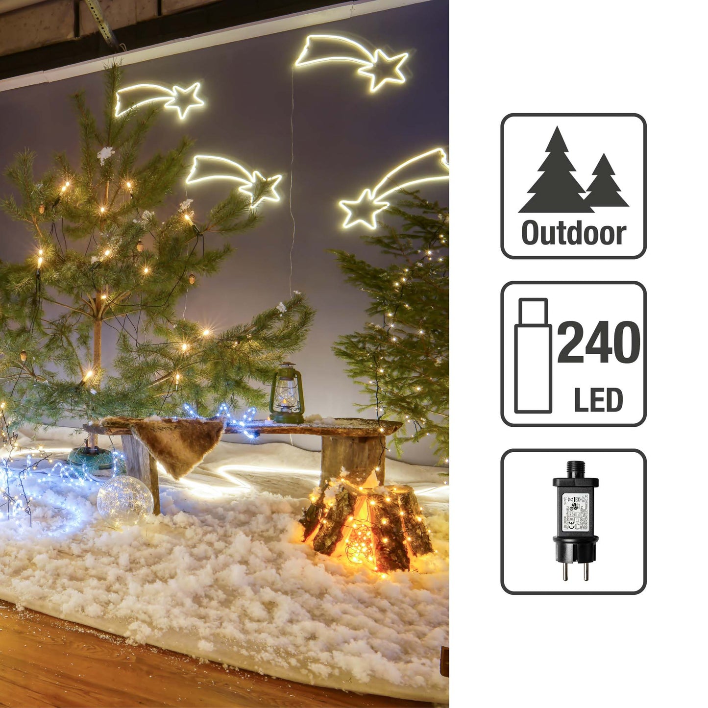 LED-Neon-Lichtschlauch Motiv "Komet", 240 LEDs ww, Außen-Stecker