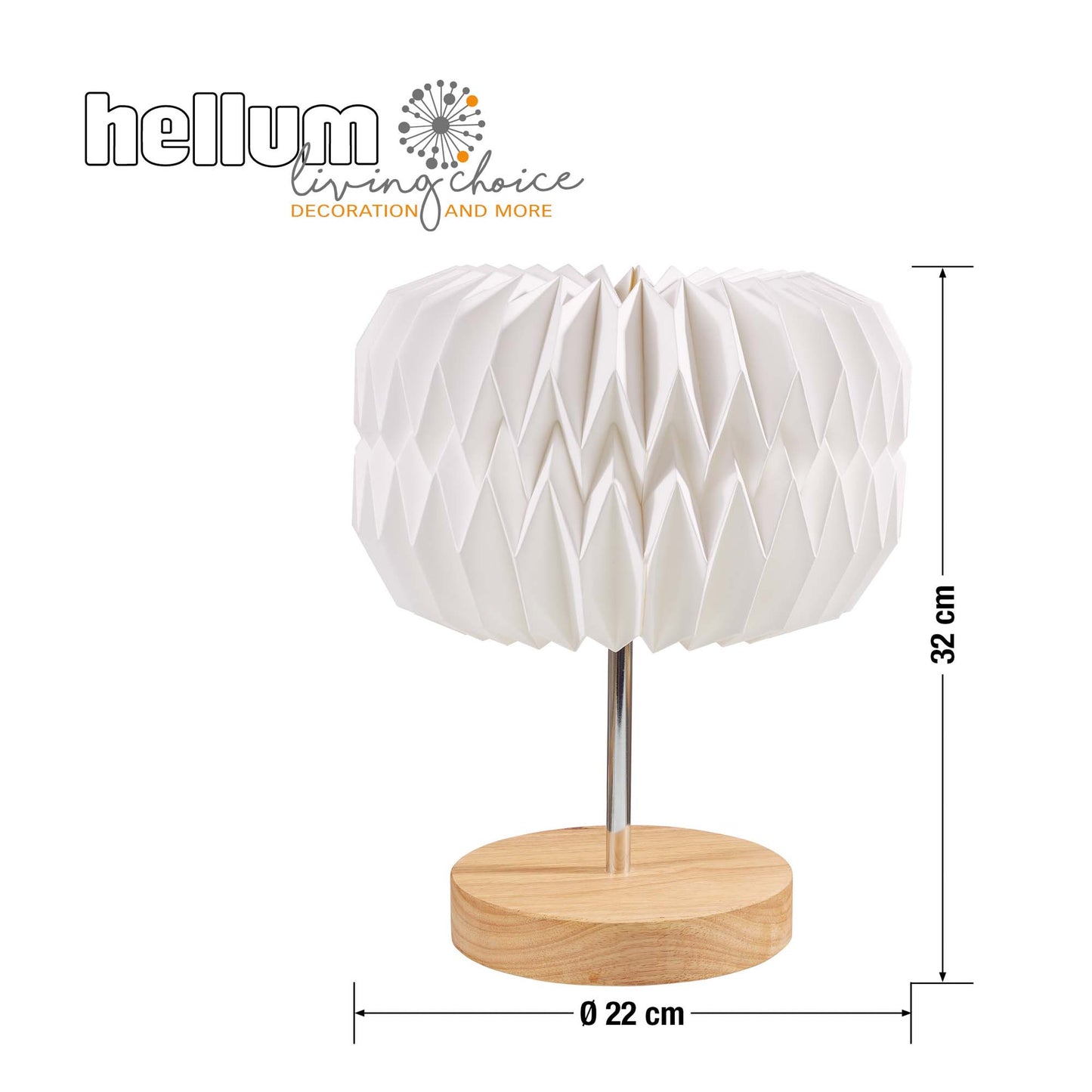 Lampe mit Papierschirm auf Holz-Metallfuß, E14, ohne Leuchtmittel