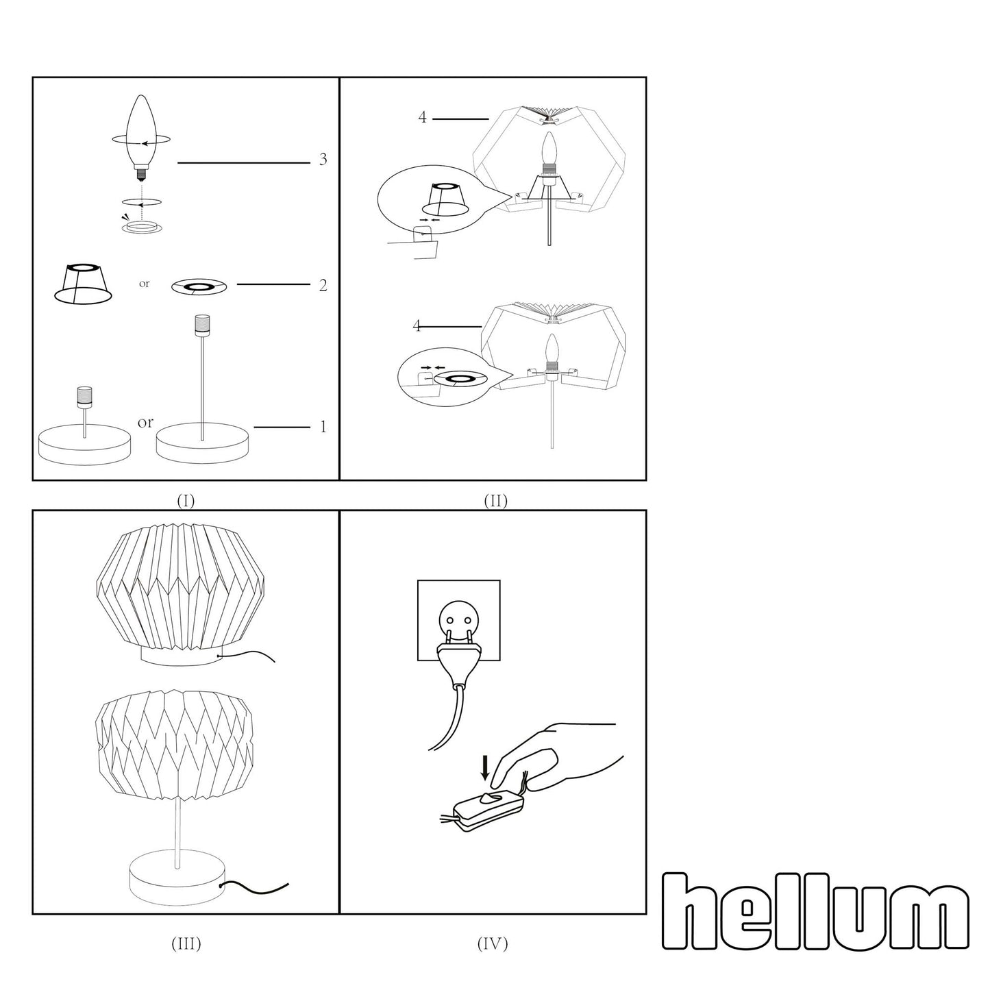 Lampe mit Papierschirm auf Holz-Metallfuß, E14, ohne Leuchtmittel