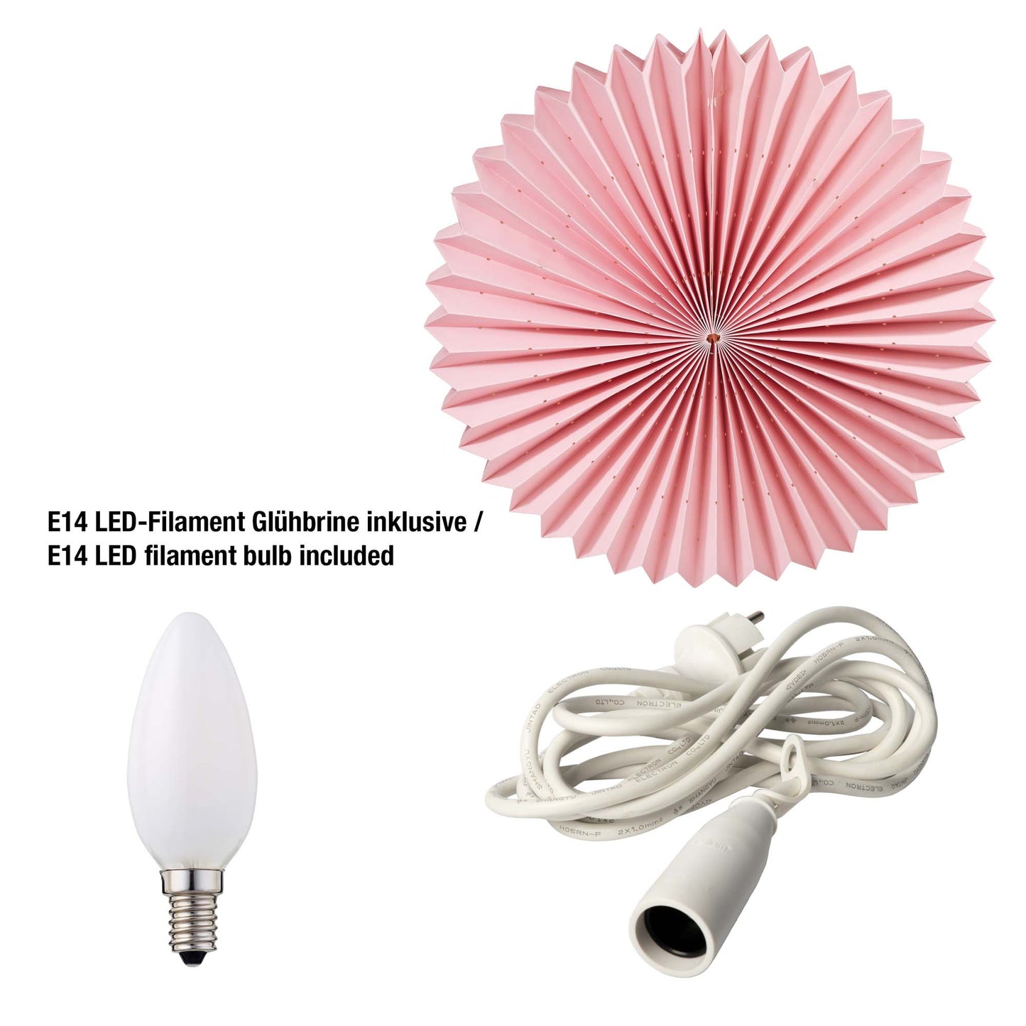 Papierlampion "Sunny", pink, hängend, weißes Kabel, E14 Sockel, mit Schalter, Ø 60 cm, für außen, inkl. Lampe
