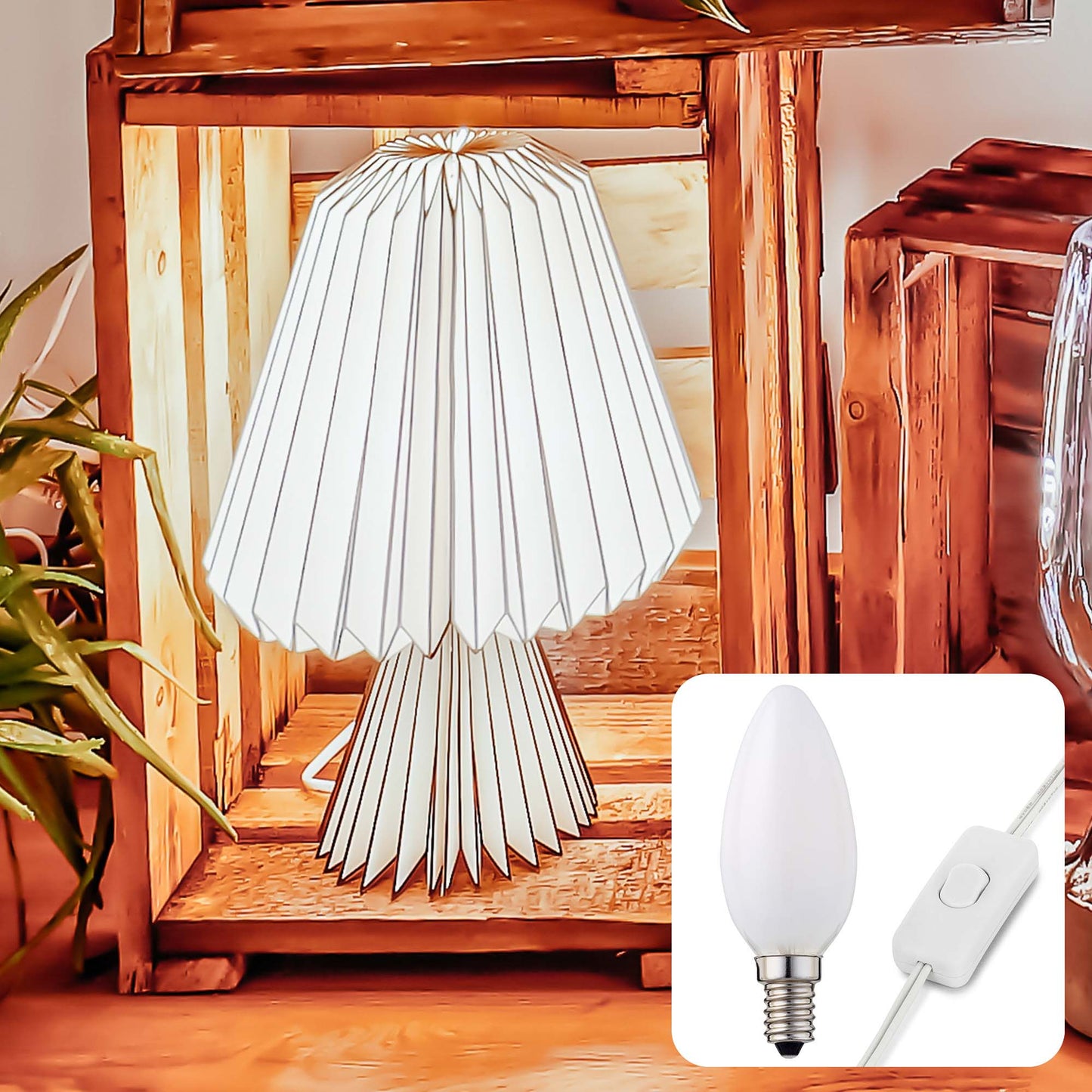 Papier-Lampe, faltbar, weiß mit dunklen Streifen, ø 25,5 cm, E14, inkl. LED-Leuchtmittel
