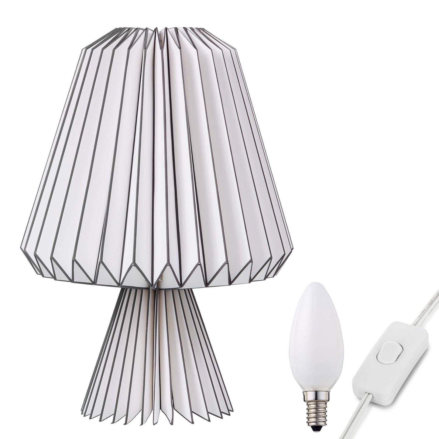 Papier-Lampe, faltbar, weiß mit dunklen Streifen, ø 25,5 cm, E14, inkl. LED-Leuchtmittel