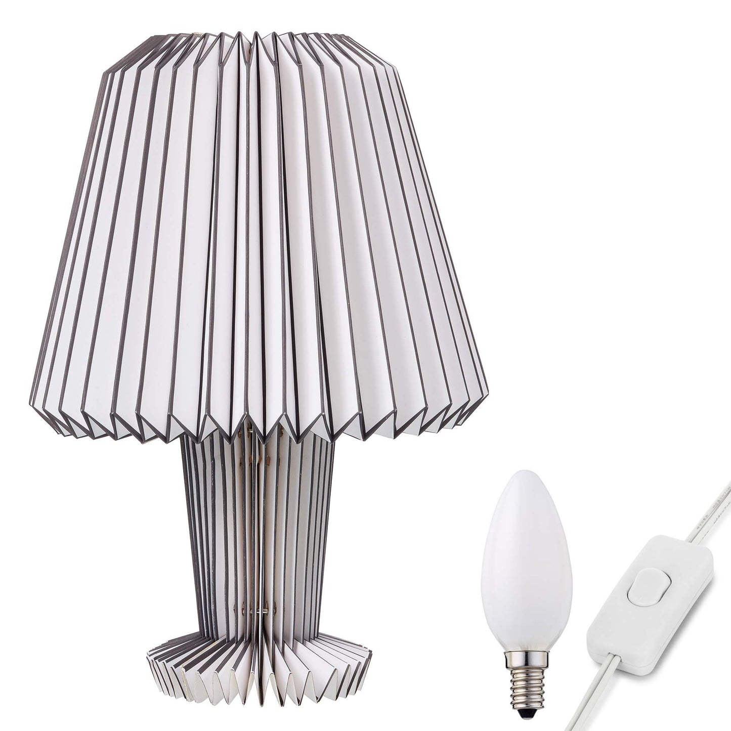 Papierlampe weiß faltbar, mit dunklen Streifen, H: 33 cm, ø 22 cm, inkl. LED-Leuchtmittel