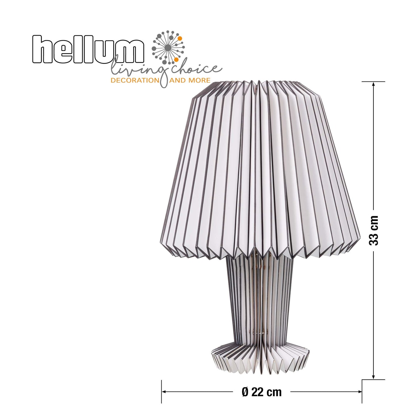 Papierlampe weiß faltbar, mit dunklen Streifen, H: 33 cm, ø 22 cm, inkl. LED-Leuchtmittel