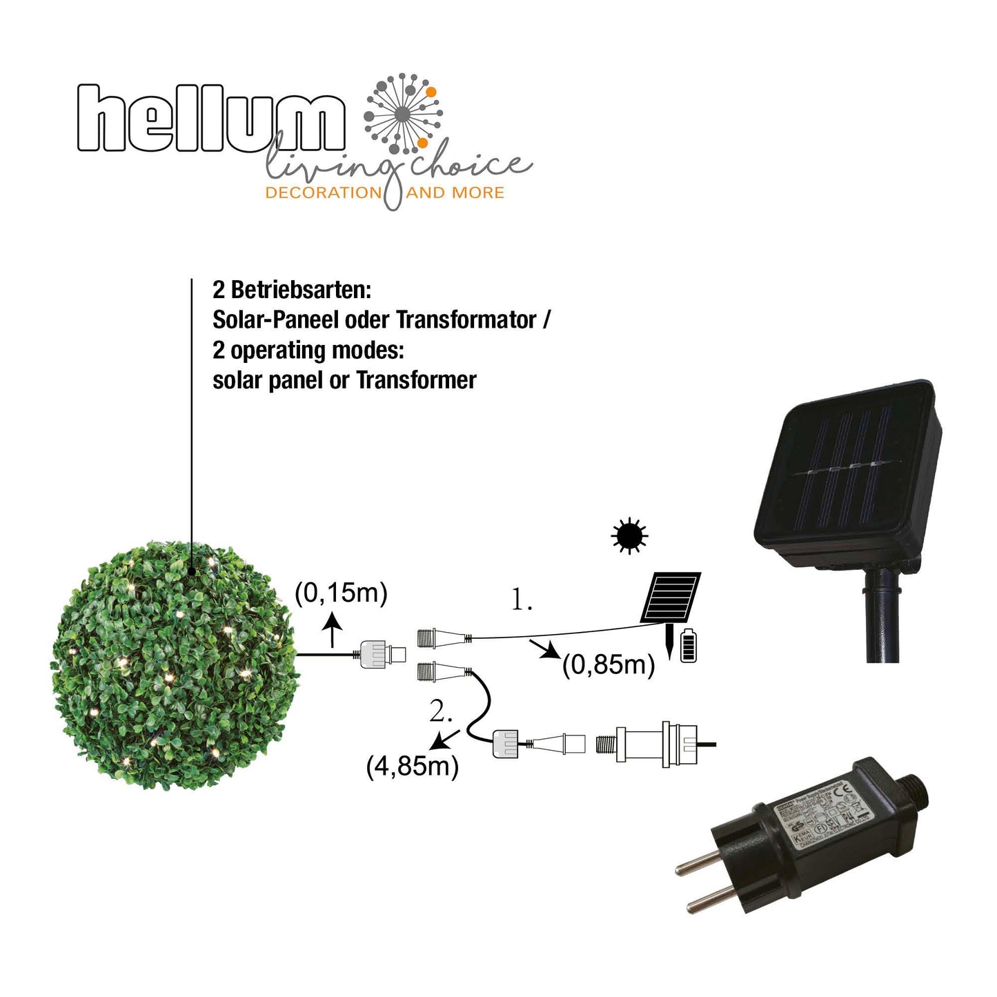 LED-Buchsbaum-Ball, 30 warmweiße LEDs, 22 cm Ø, IP 44 Außen-Transformator_578591