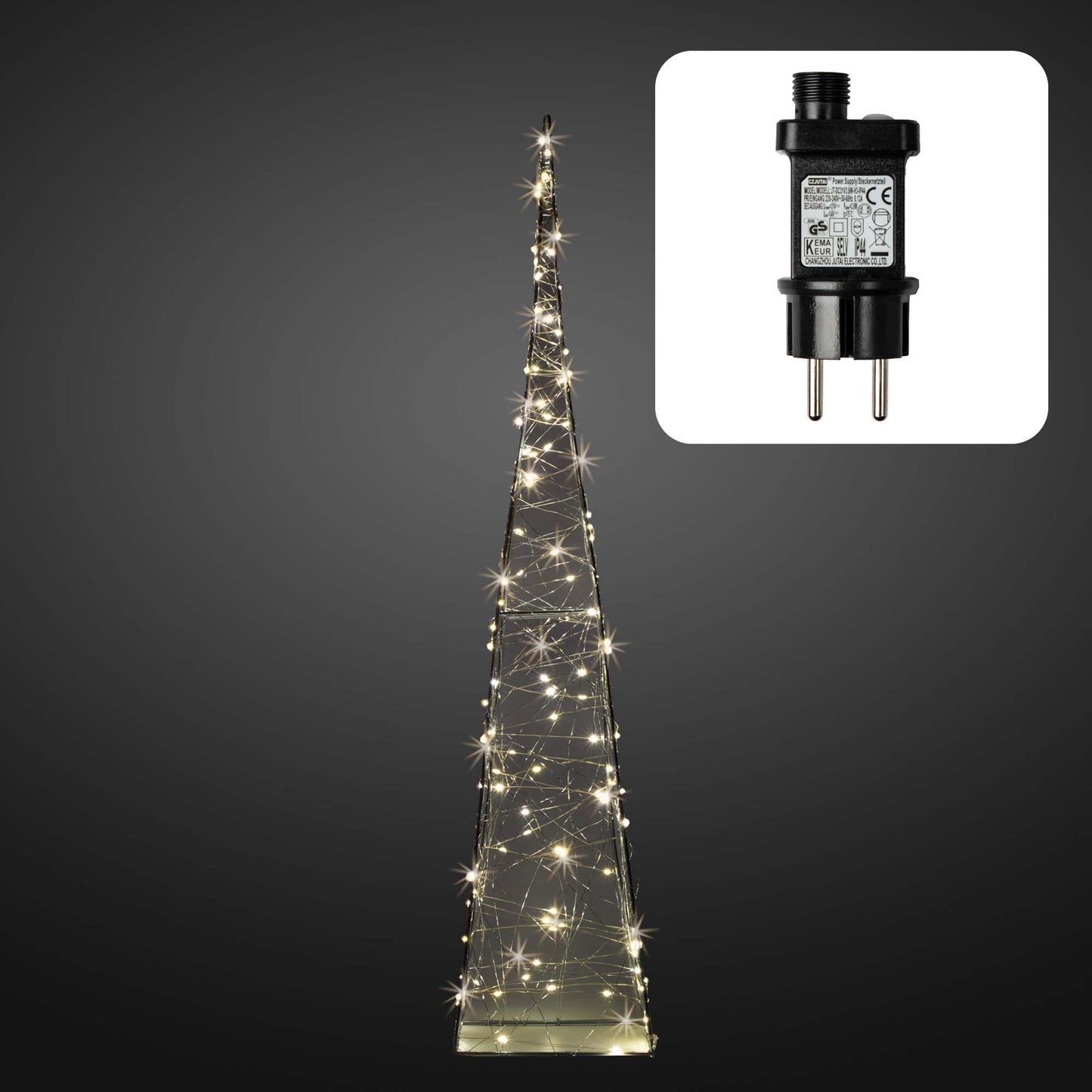 LED-Pyramide, Metallrahmen, Lichterkette "Tauperlen", 240 LEDs warm-weiß, H: 120cm, 6 h Timer, IP44