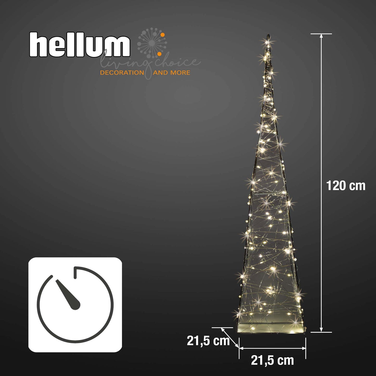 LED-Pyramide, Metallrahmen, Lichterkette "Tauperlen", 240 LEDs warm-weiß, H: 120cm, 6 h Timer, IP44