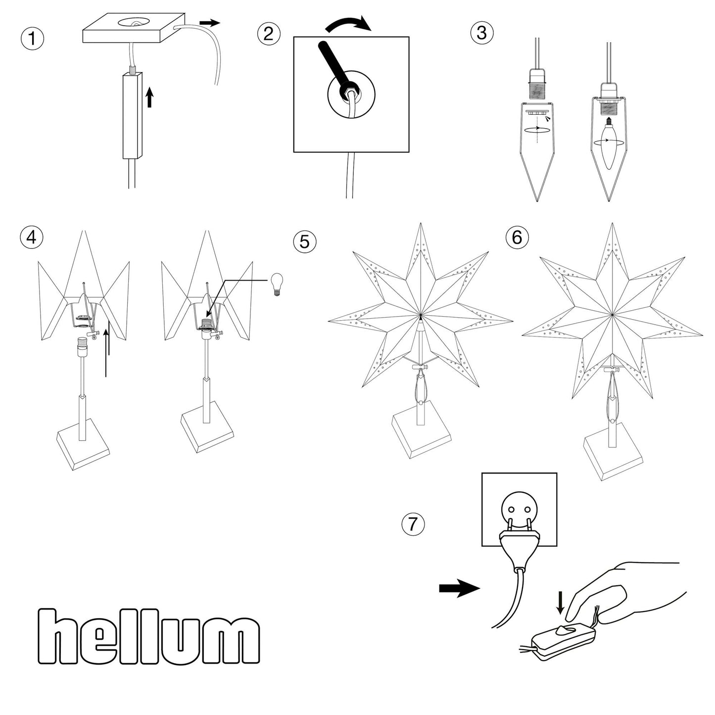 Papier-Stern doppellagig weiß mit Holzstandfuß, ohne Leuchtmittel, E14 l, Ø40, AN/AUS Schalter E14 l,