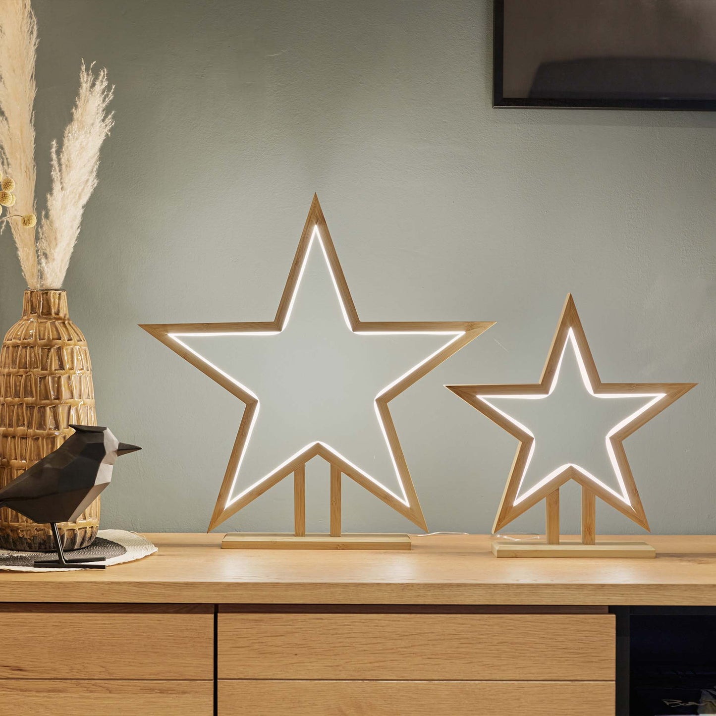 Stern aus Bambus, natur, Ø 50cm, mit LED-Neon Lichtschlauch, Innen-Transformator