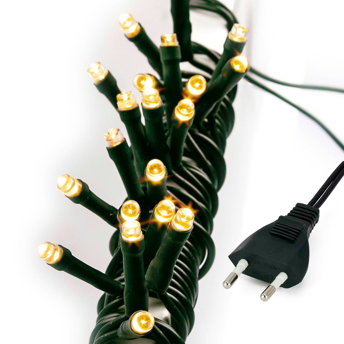 20-tlg. LED-Lichterkette, klassisch warm-weiß, grünes-Kabel, Euro-Stecker_577549