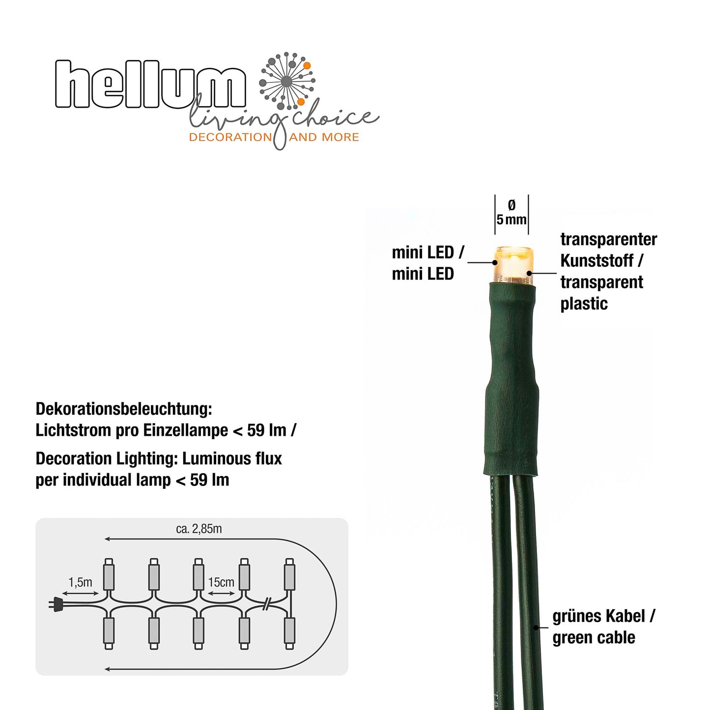 20-tlg. LED-Lichterkette, klassisch warm-weiß, grünes-Kabel, Euro-Stecker_577549