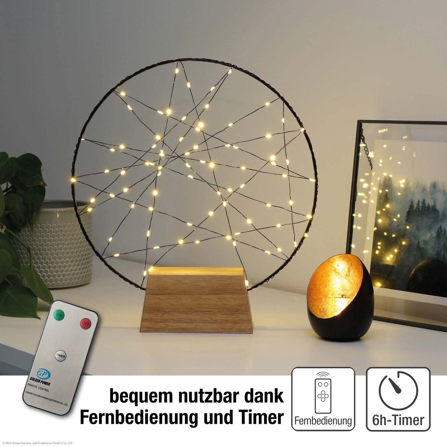 LED-Traumfänger, Ø 30cm, 80 warmweiße LED, Innentransformator mit Timer