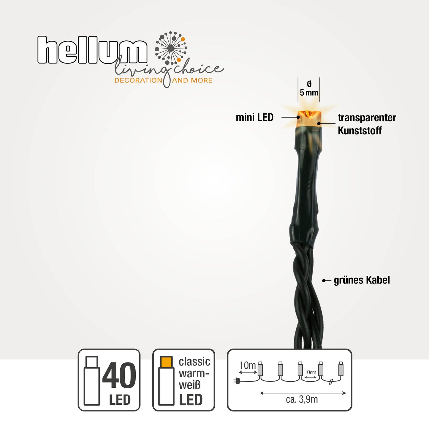 40-tlg. LED-Lichterkette, klassisches warm-weiß, Außen-Trafo