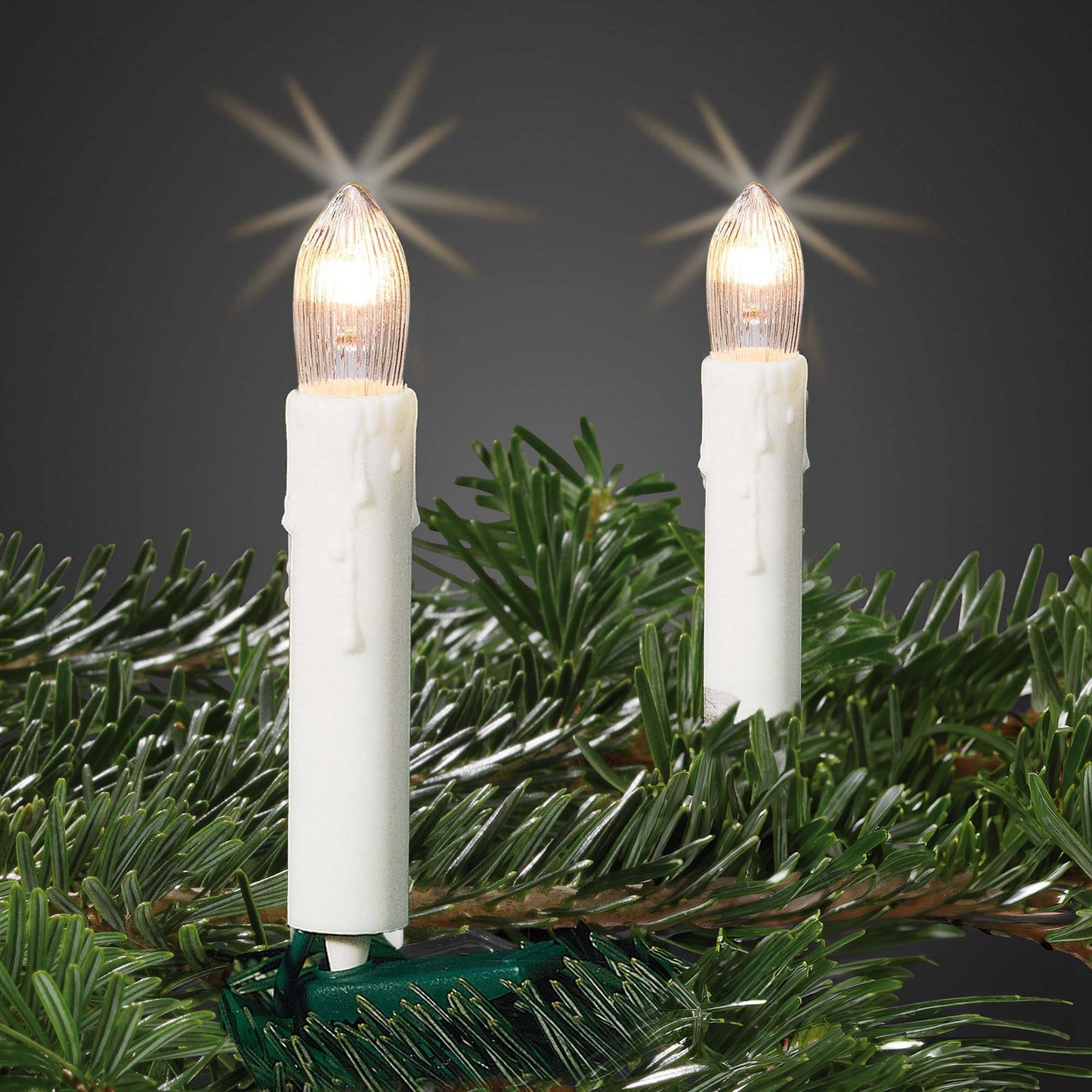 10-tlg. Riffelkerzenkette klare Lampen, für innen, mit EU-Stecker