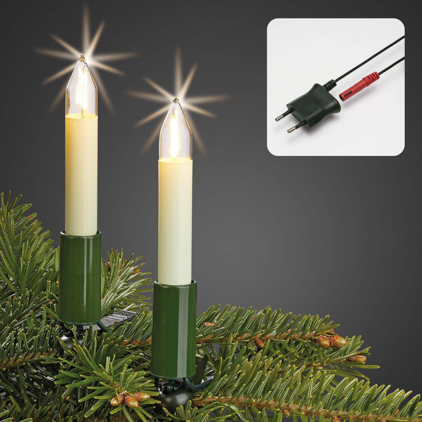 LED-Filament Schaftkerzenkette 20 LEDs ww, für innen, teilbarer Stecker