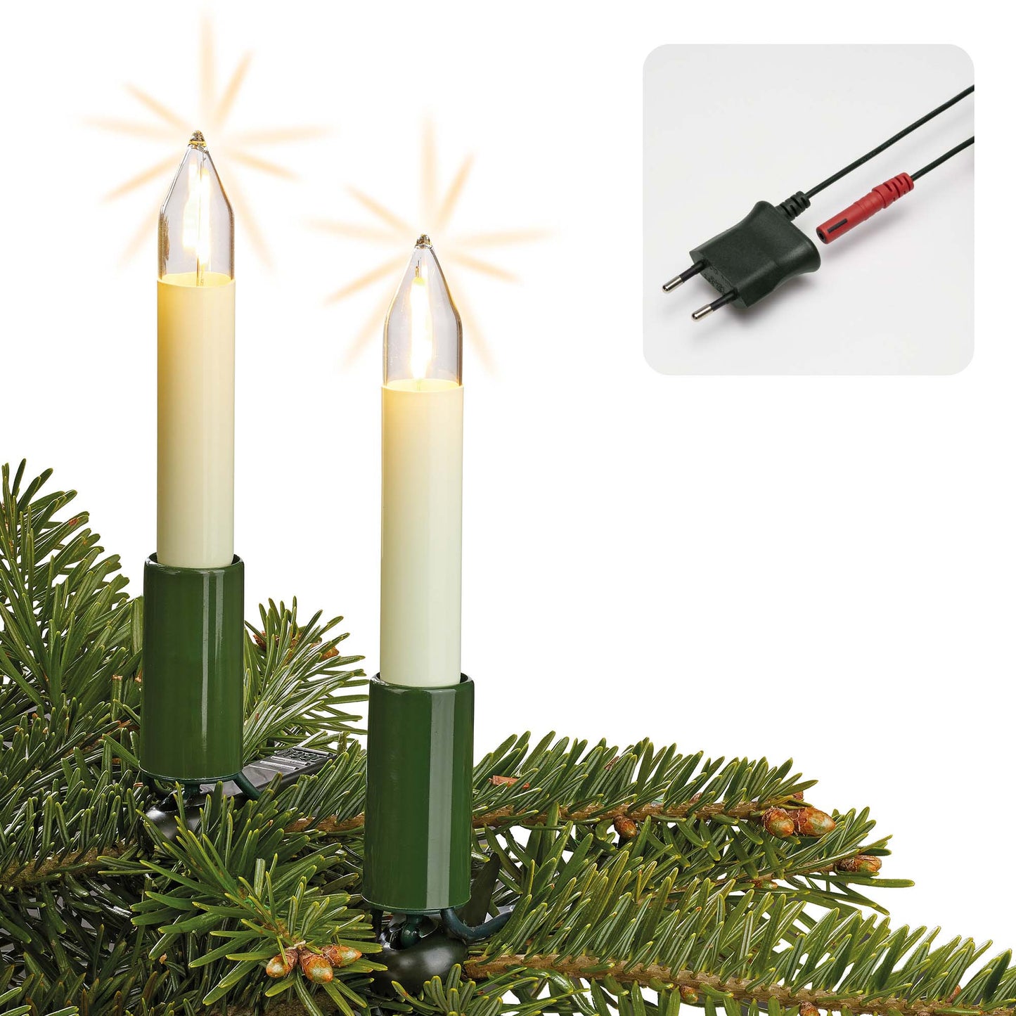 LED-Filament Schaftkerzenkette 20 LEDs ww, für innen, teilbarer Stecker