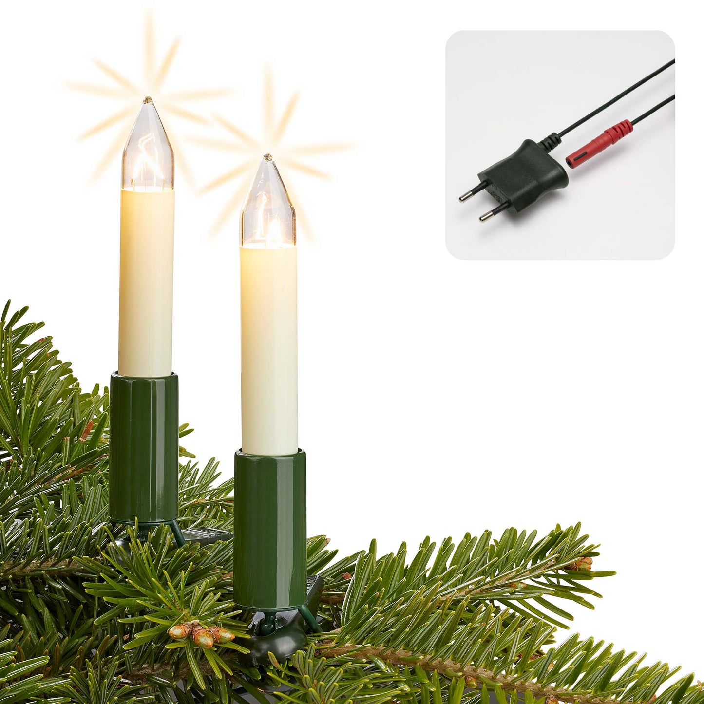 30-tlg. Schaftkerzenkette, klare Lampen, für innen, teilbarer Stecker