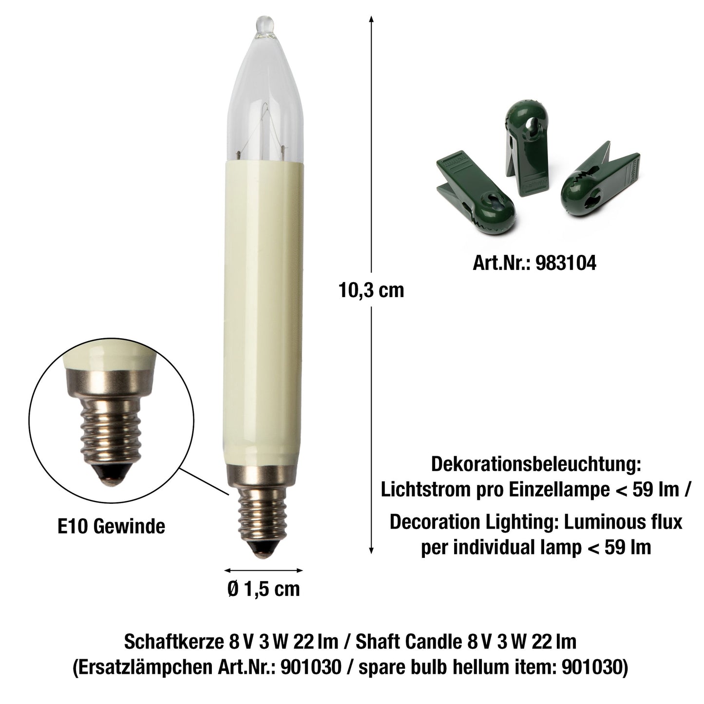 30-tlg. Schaftkerzenkette, klare Lampen, für innen, teilbarer Stecker