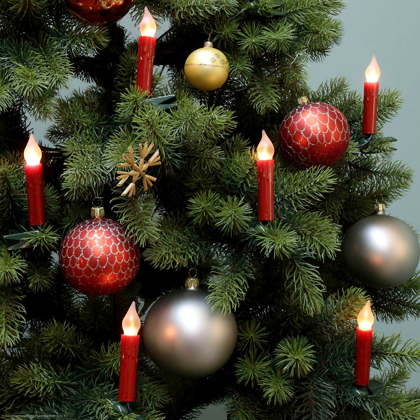 LED-Flammenkerzenkette mit Flammeneffekt, Made in Germany perlrot mit Wachstropfen, für innen,20 LEDs warm-weiß und matt, teilbarer Stecker 815078