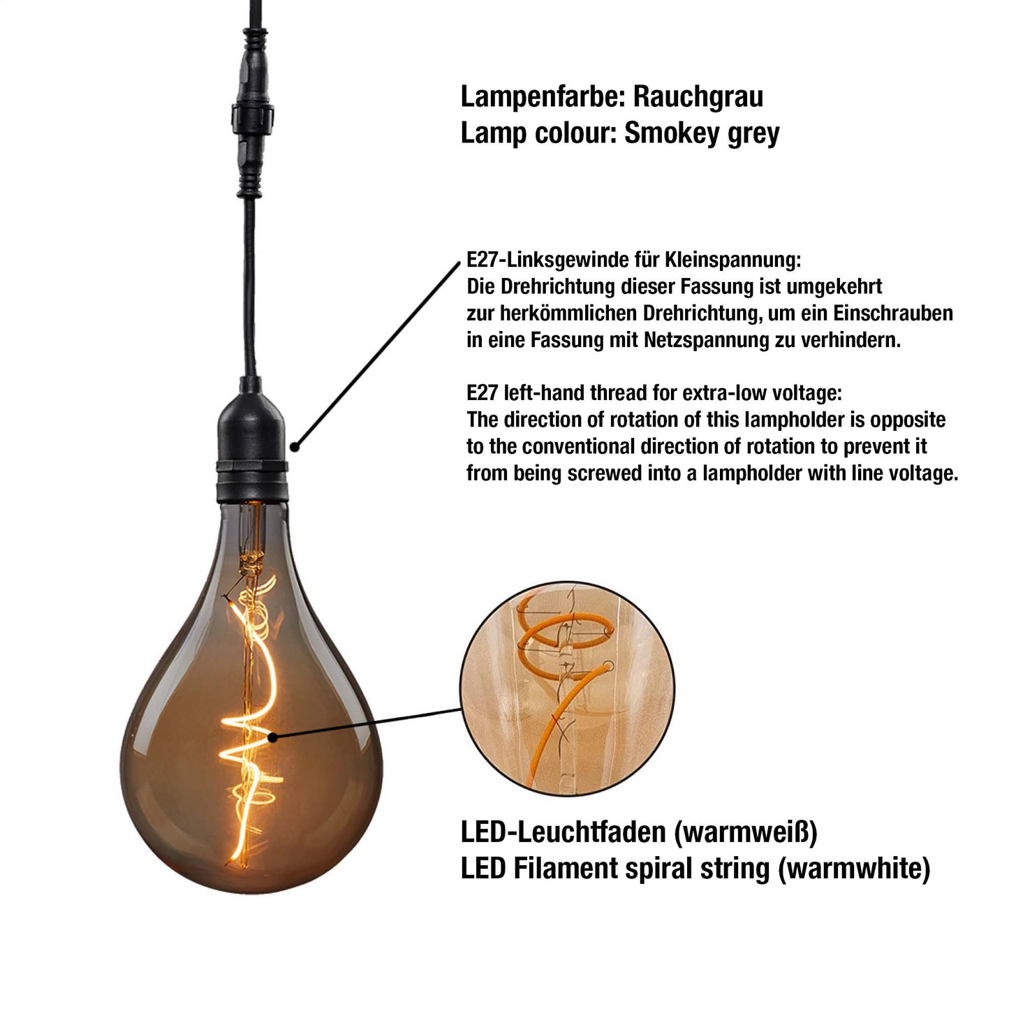 LED-Filament Vintage-Lampe,Ø10 * 20 cm, "Smokey", mit Fernbedienung und Timer, batteriebetrieben