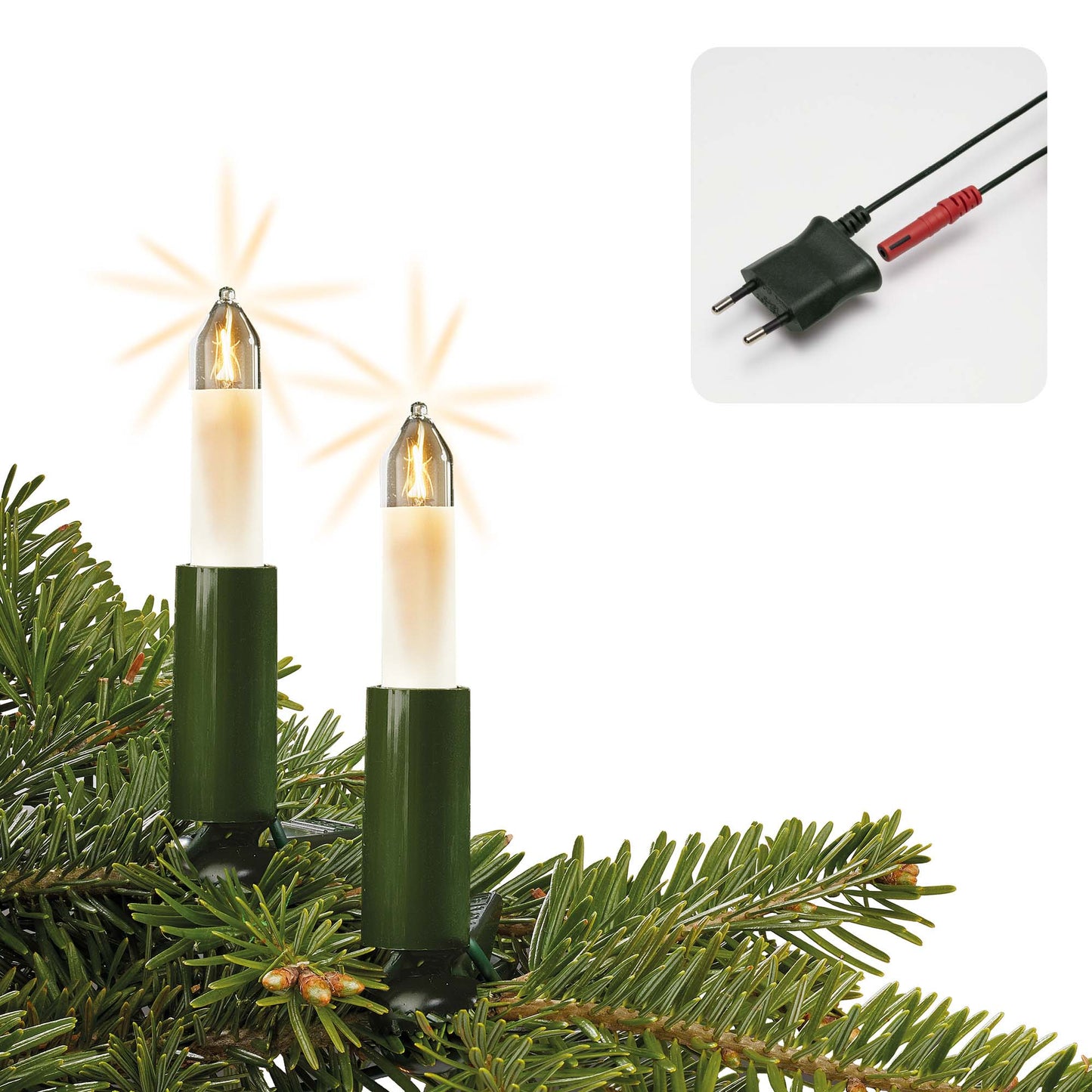 Kleinschaftkerzenkette, elfenbein, 10 Lampen klar, für innen