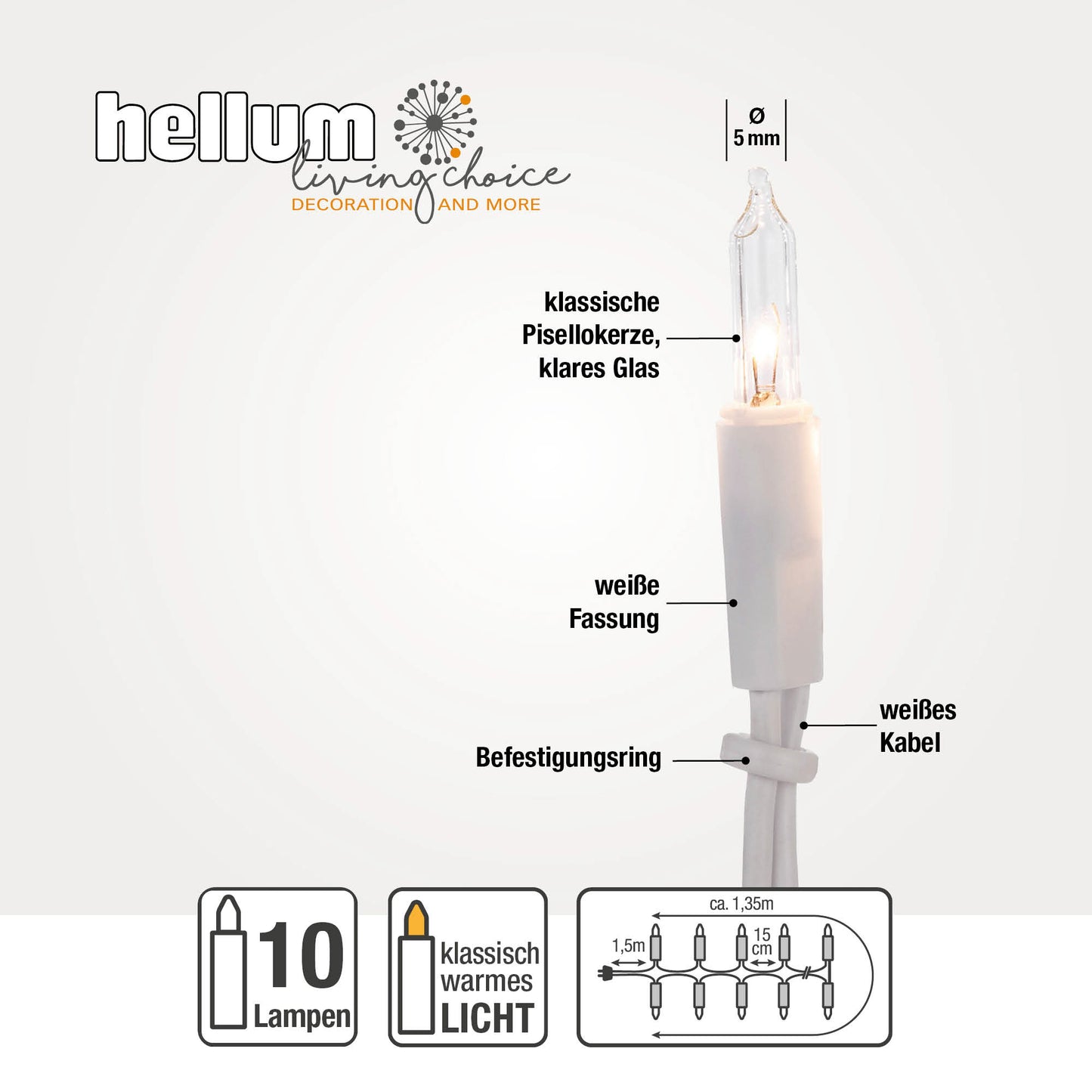 10-tlg. Minikette, weiß/klar, Euro-Stecker. für innen