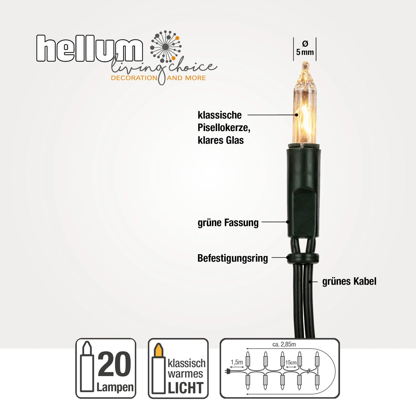 20-tlg. Minikette, grün/klar, Euro-Stecker, für innen