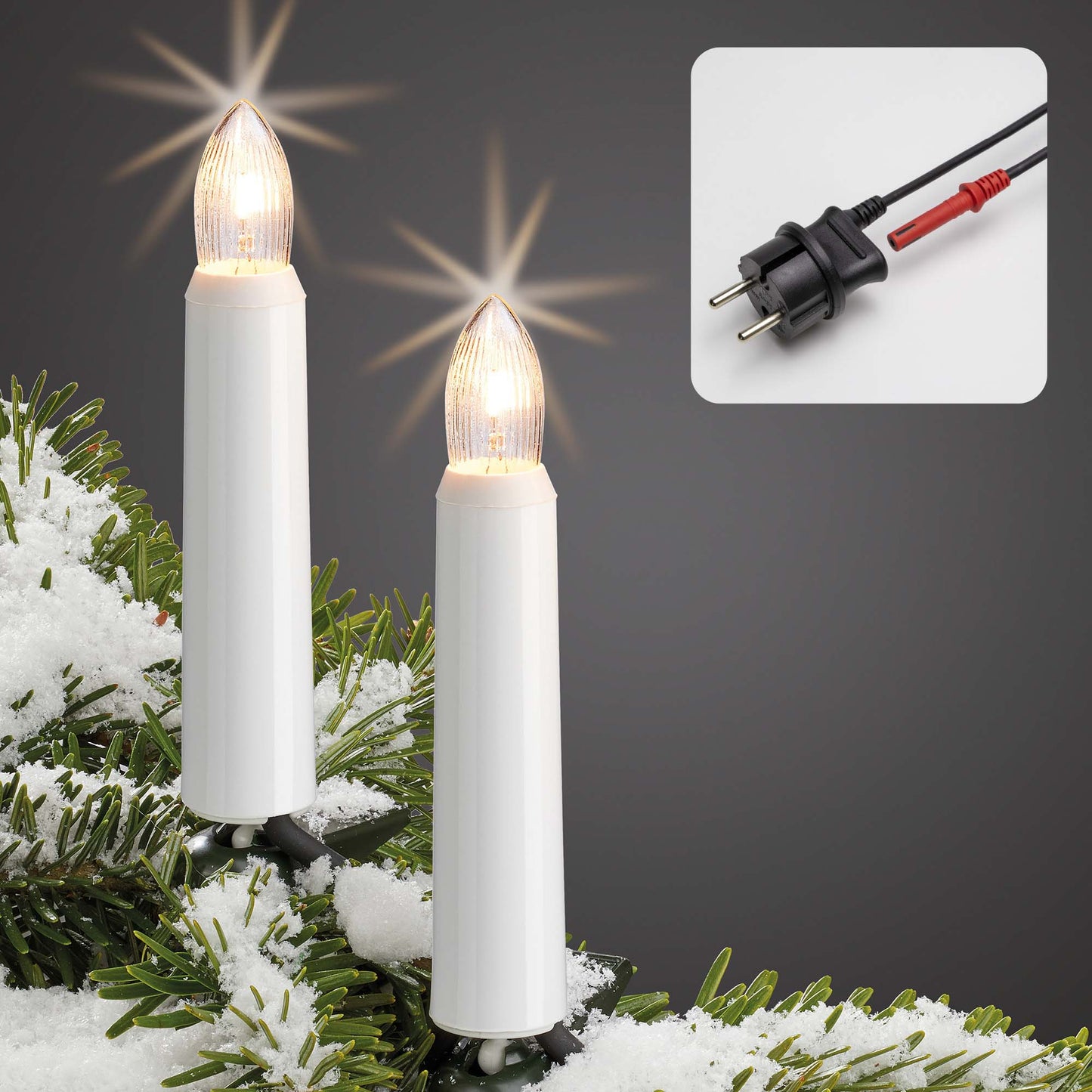 20-tlg. Riffelkerzenkette, klare Lampen, für außen, teilb. Stecker