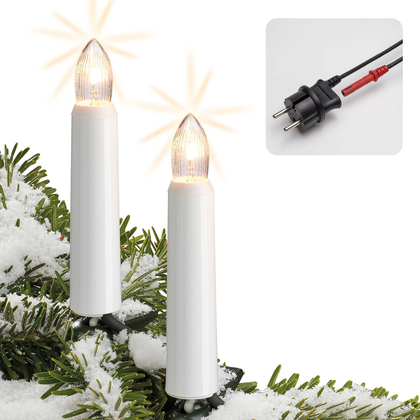 20-tlg. Riffelkerzenkette, klare Lampen, für außen, teilb. Stecker