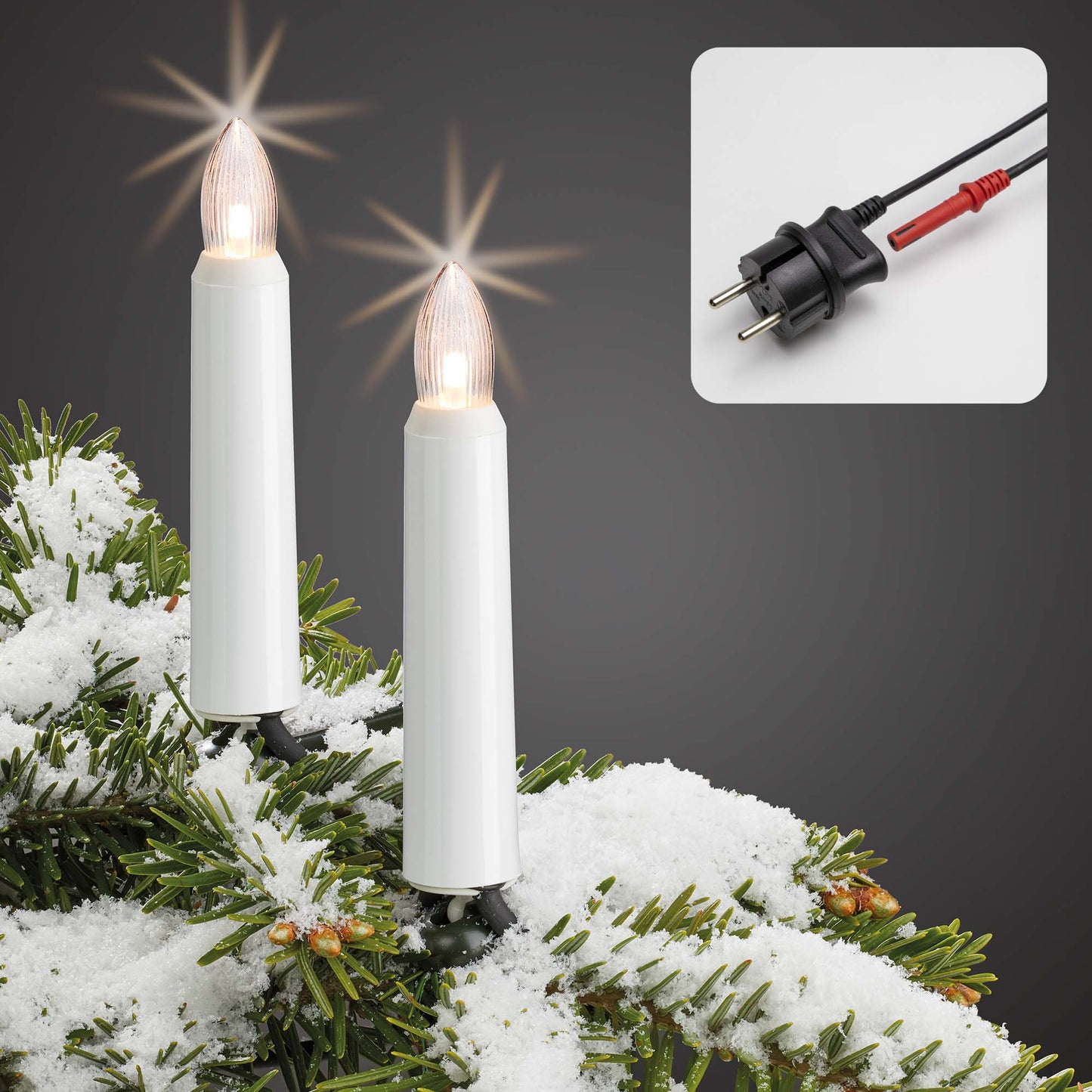 20-tlg. LED-Riffelkerzenkette, warm-weiß, für außen, teilb. Stecker