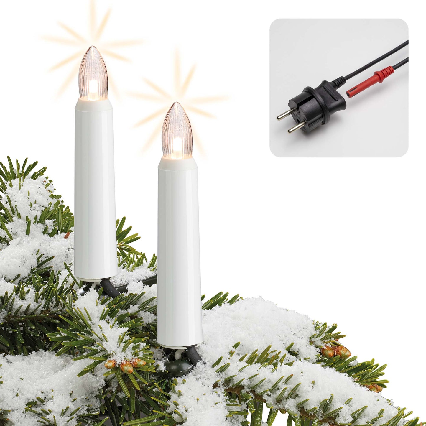20-tlg. LED-Riffelkerzenkette, warm-weiß, für außen, teilb. Stecker