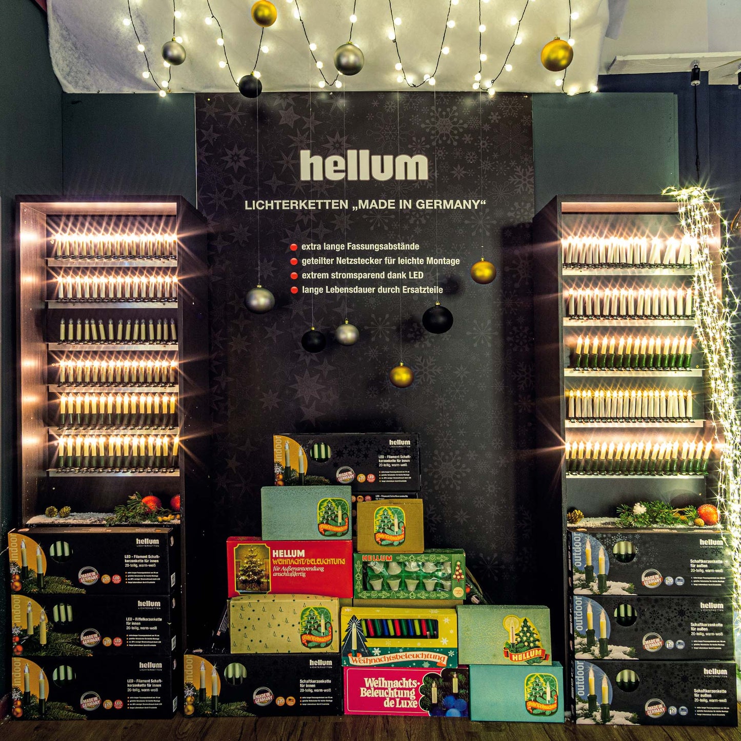 30-tlg. Riffelkerzenkette, klare Lampen, für außen, teilb. Stecker