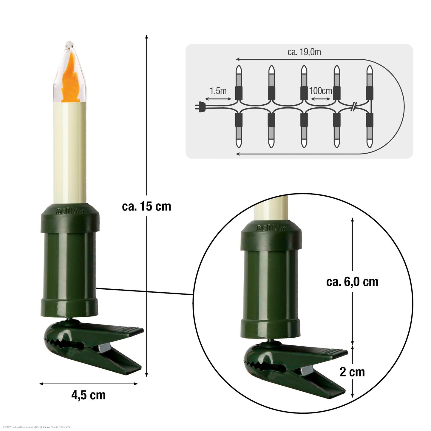 LED-Filament Schaftkerzenkette 20 LEDs ww, mit Flammeneffekt, für außen