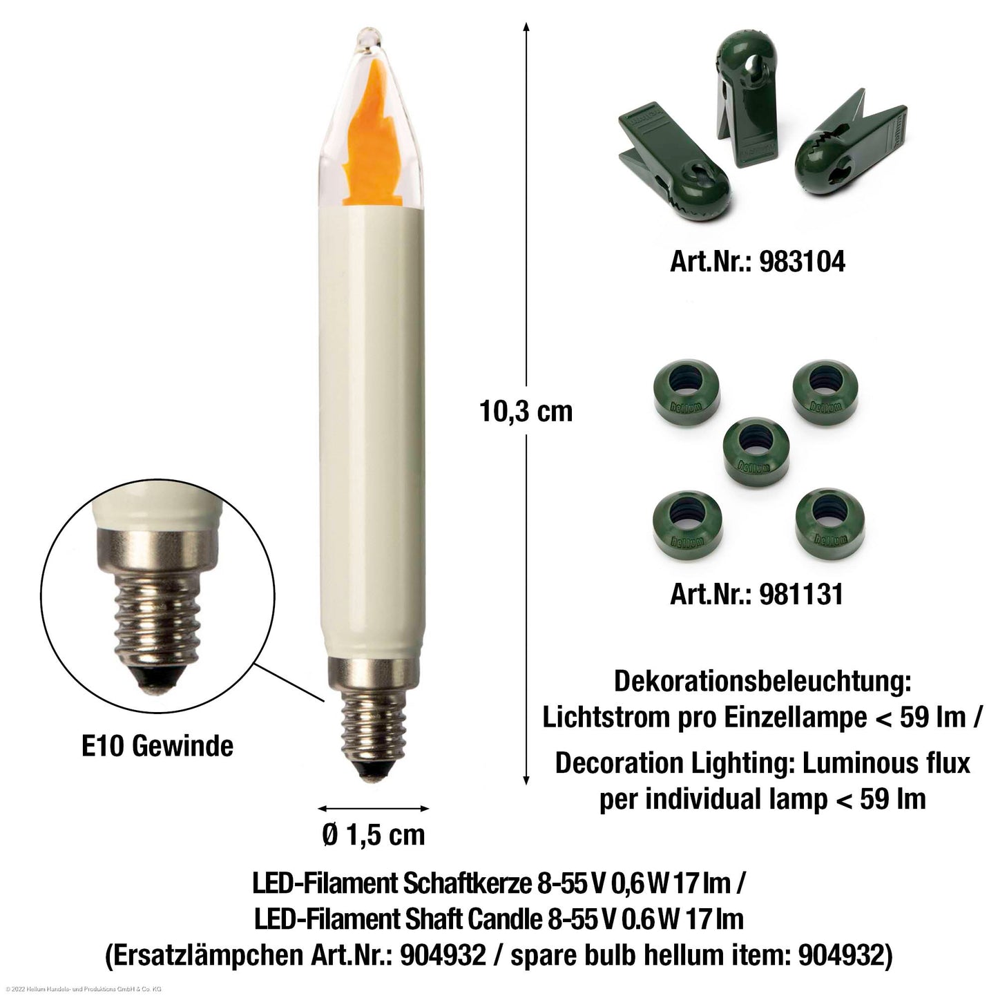 LED-Filament Schaftkerzenkette 20 LEDs ww, mit Flammeneffekt, für außen