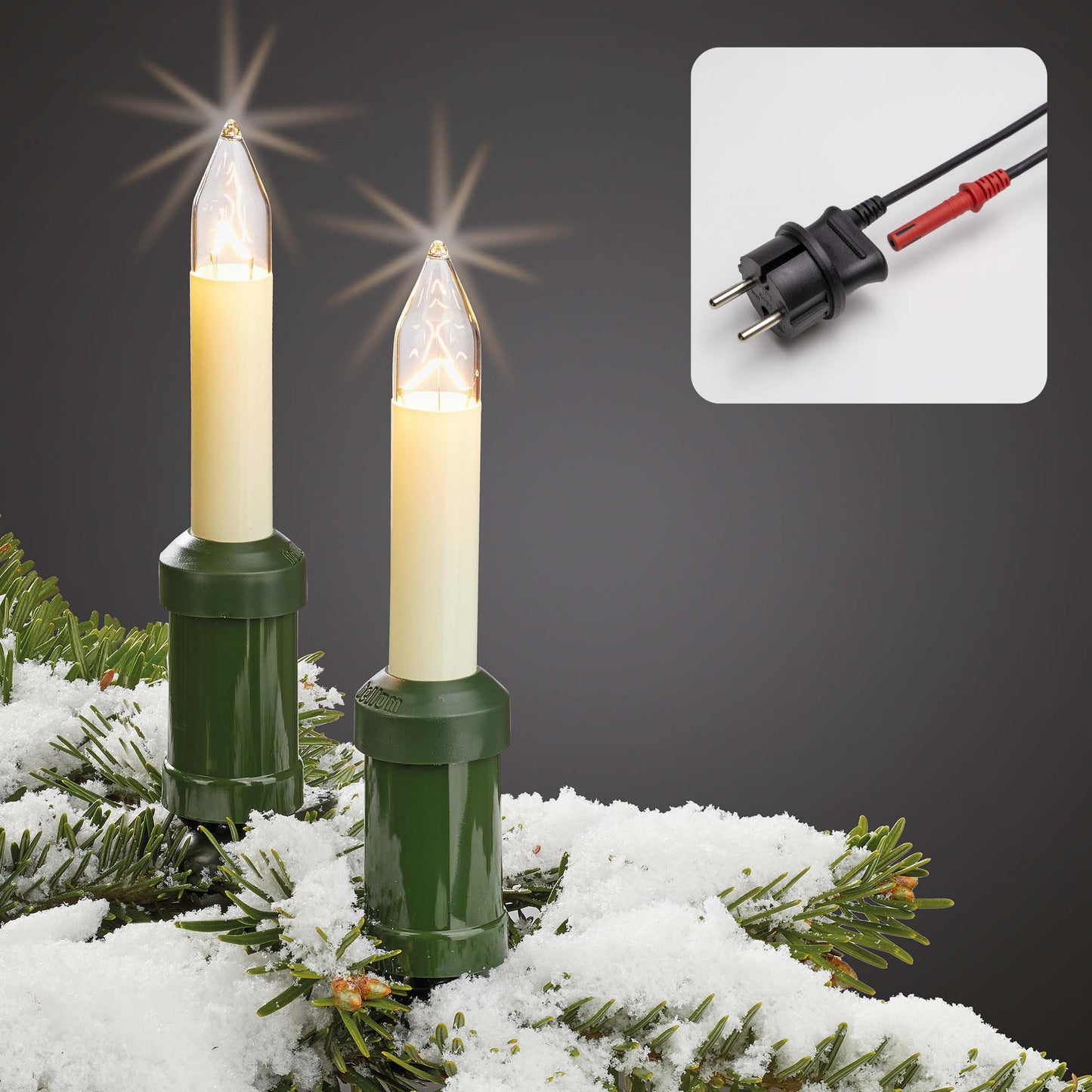 30-tlg. Schaftkerzenkette, klare Lampen, für außen, teilbarer Stecker