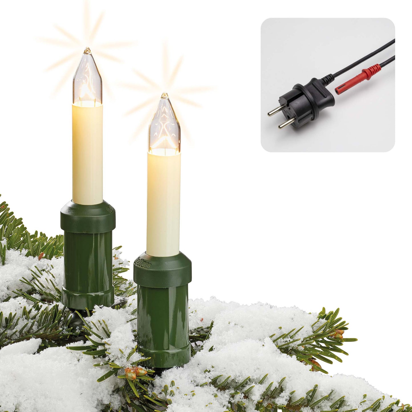 30-tlg. Schaftkerzenkette, klare Lampen, für außen, teilbarer Stecker
