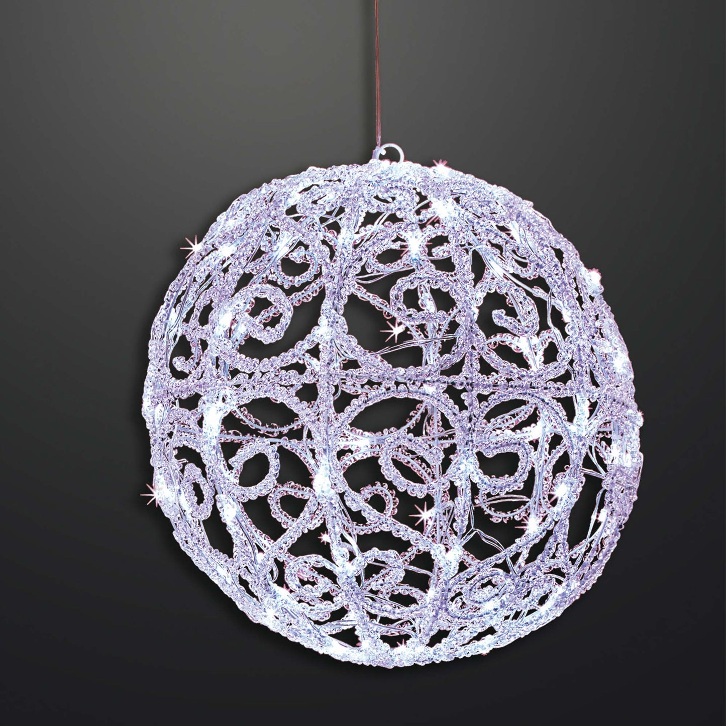 LED-Acryl-Deko-Kugel, 50 kalt-weiße LEDs, 30 cm Ø, IP 44 Außen-Transformator