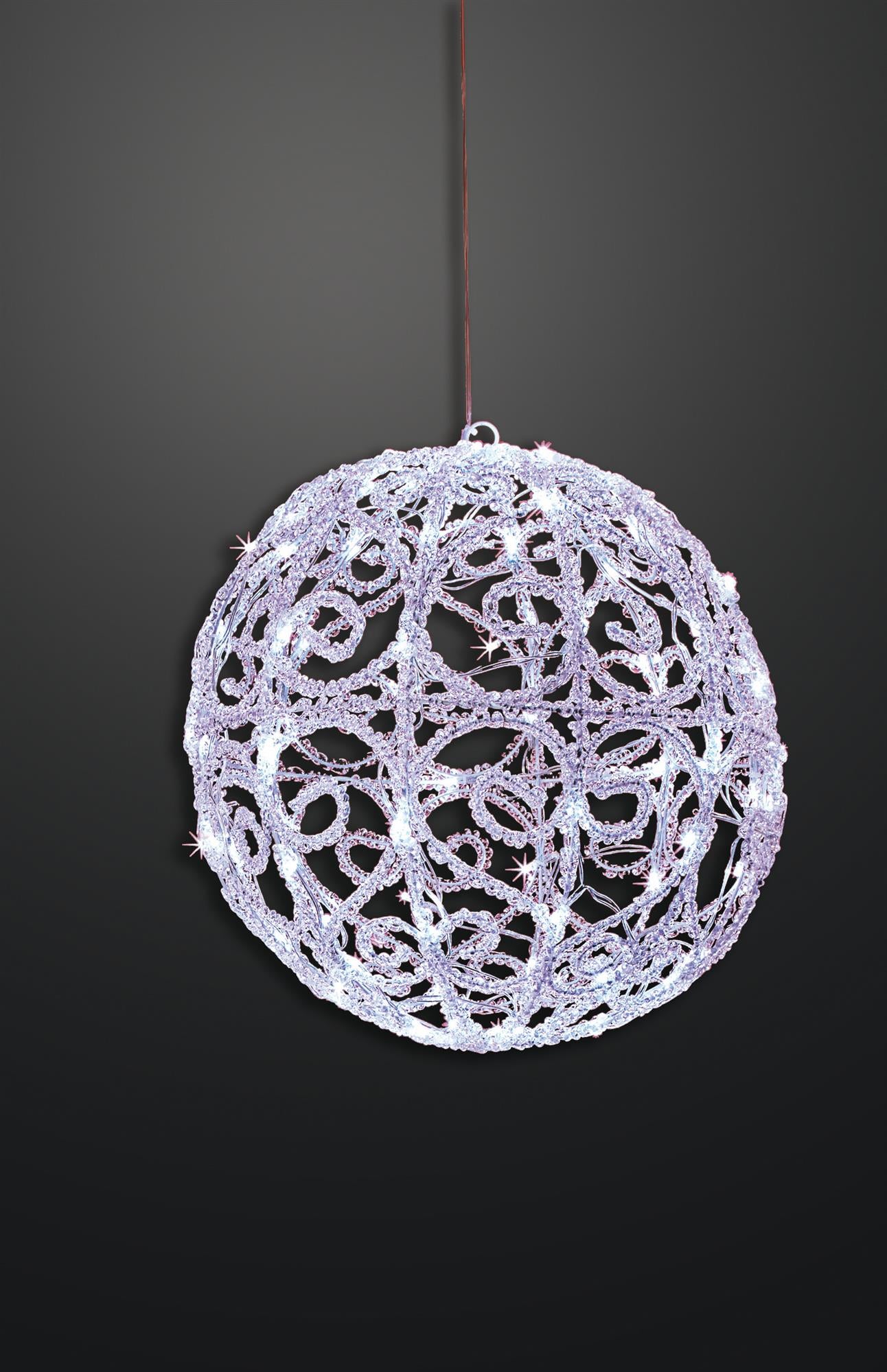 LED-Acryl-Deko-Kugel, 50 kalt-weiße LEDs, 30 cm Ø, IP 44 Außen-Transformator