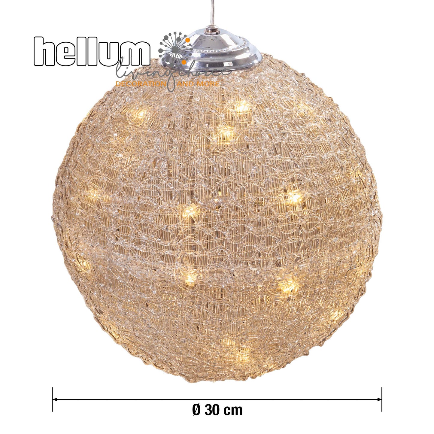 LED-Acryl-Deko-Kugel, 40 warm-weiße LEDs, 30 cm Ø, IP 44 Außen-Transformator