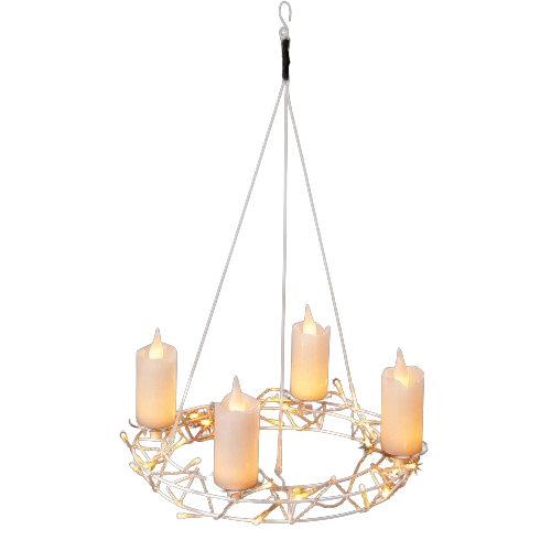 LED - Metallkranz weiß, DIA 35cm, zum Hängen und Stellen, 4 Echtwachskerzen